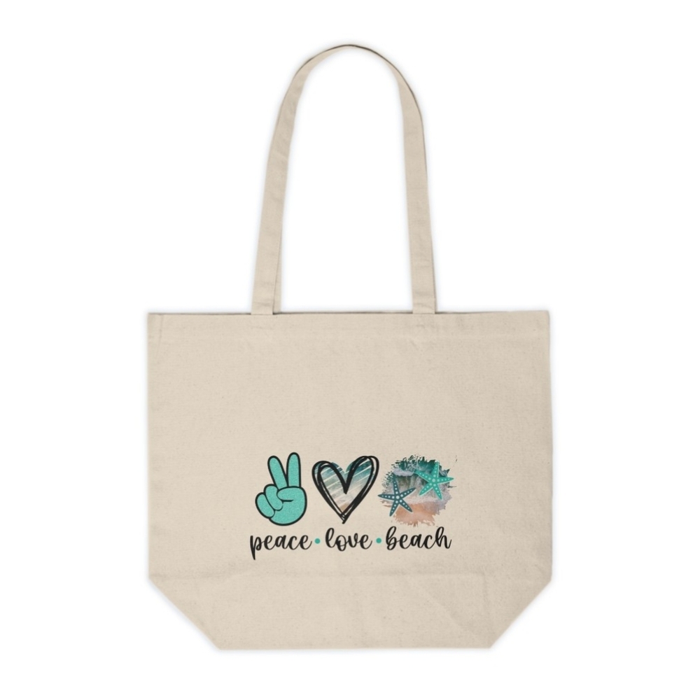 Peace Love Beach Custom Canvas Tote Bag